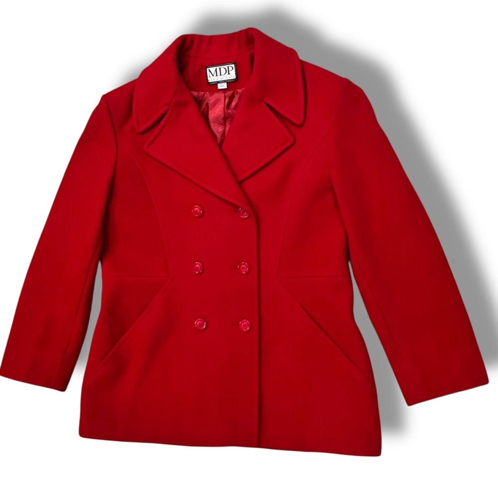 VTG Y2K Mario de Pinto MDP Large? Wool Blend Coat Red Pea Overcoat Made In USA